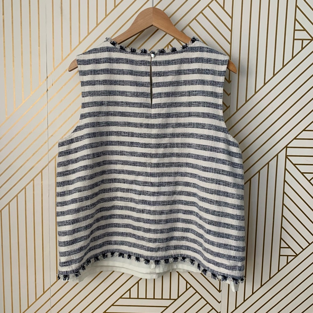 Banana Republic Fringe Striped Tank Shell sleeveless fringe hem Cotton blend XL - Picture 8 of 11